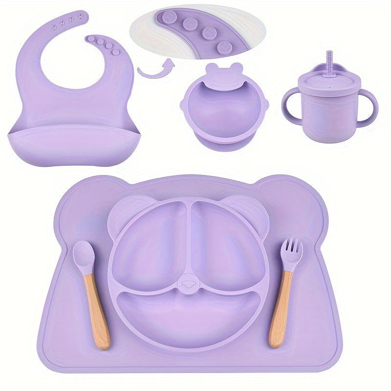 7-Piece Toddler Meal Set Silicone Utensils with Suction Cups and Cartoon Design for Infants