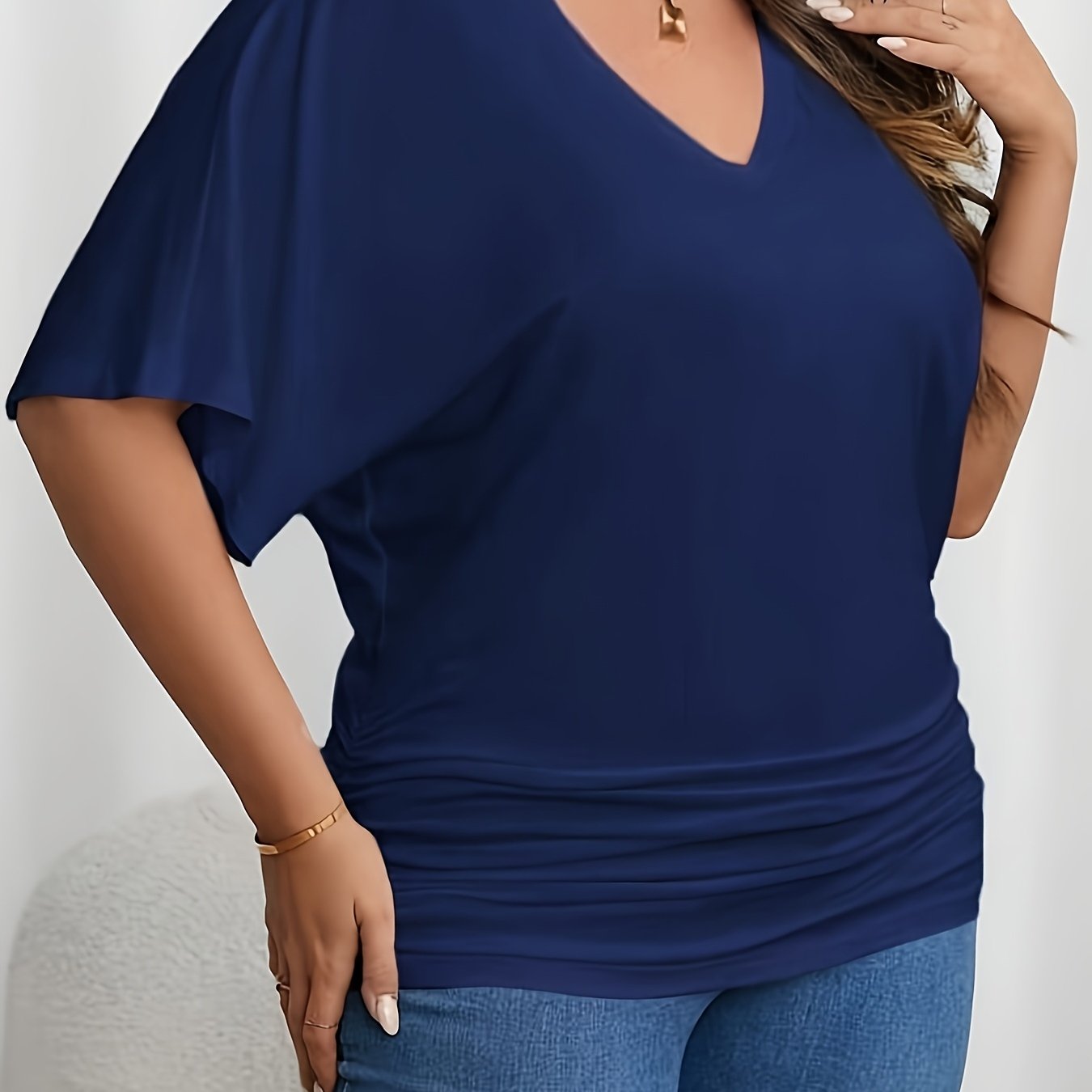 Plus Size V-Neck T-Shirt Women Short Sleeve Casual Spring Summer
