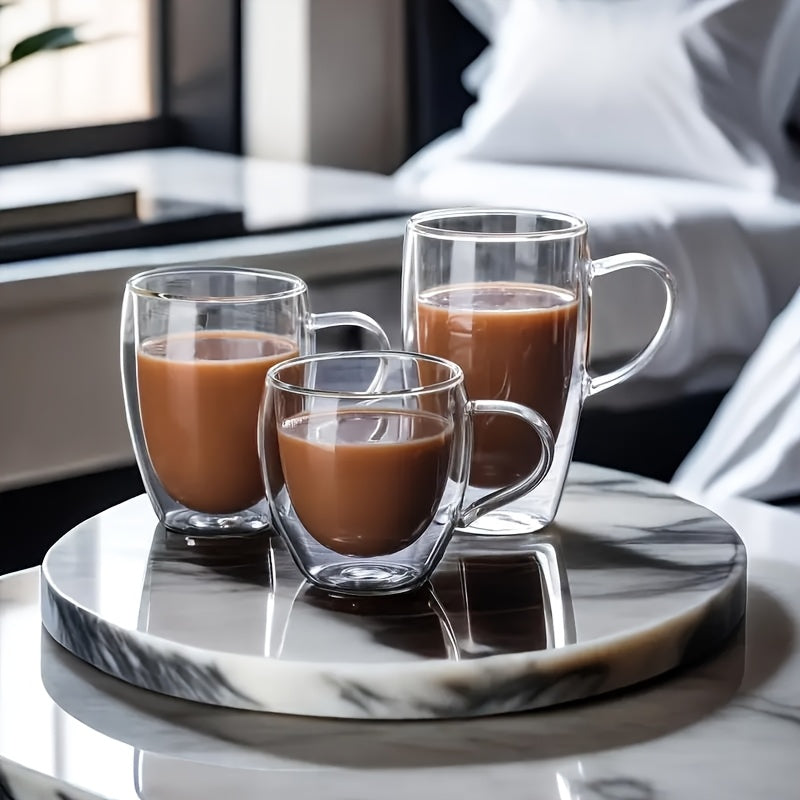 Double-Walled Insulated Glass Coffee Mug with Lid Clear Tea Cup for Hot Drinks