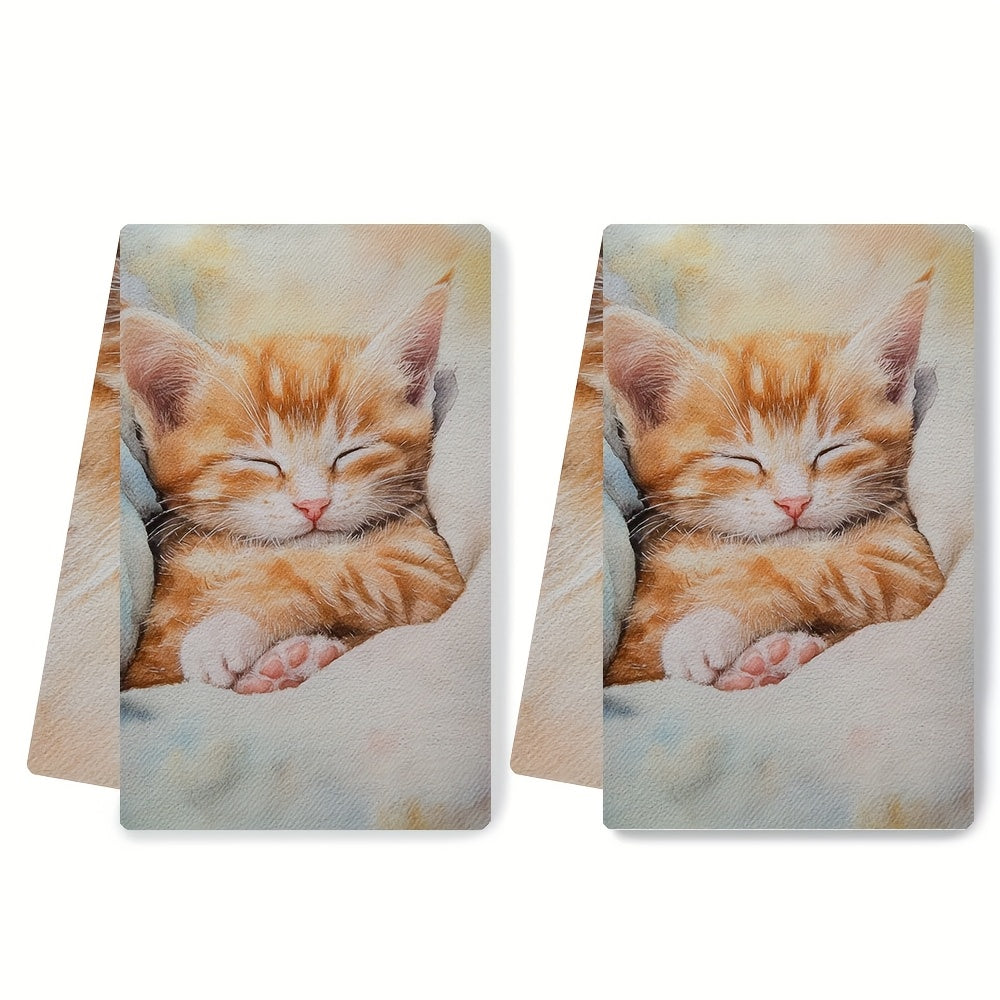 Ultra Soft Kitchen Towels with Kitten Design, Absorbent, 16x24 Inches