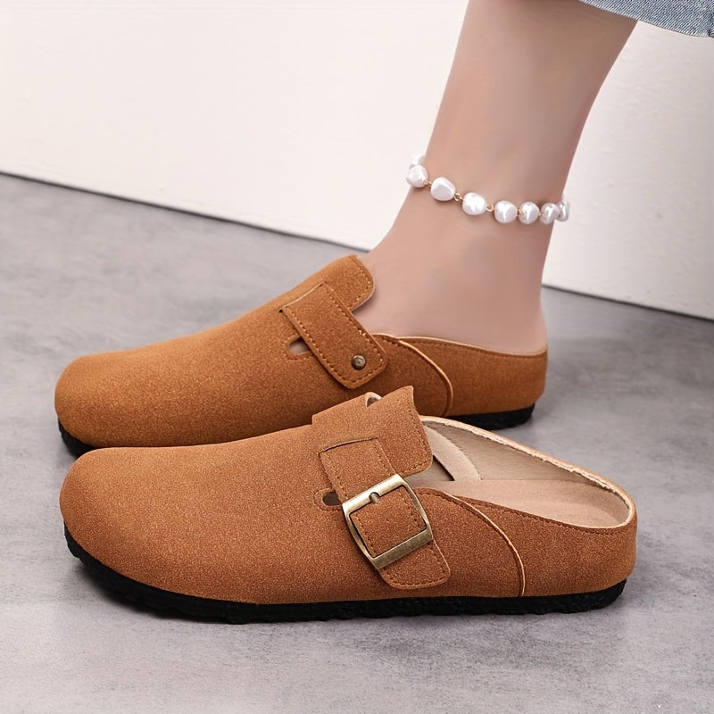 Women's Spring Retro Slip-On Flat Shoes Casual Lazy Shoes with Adjustable Buckle