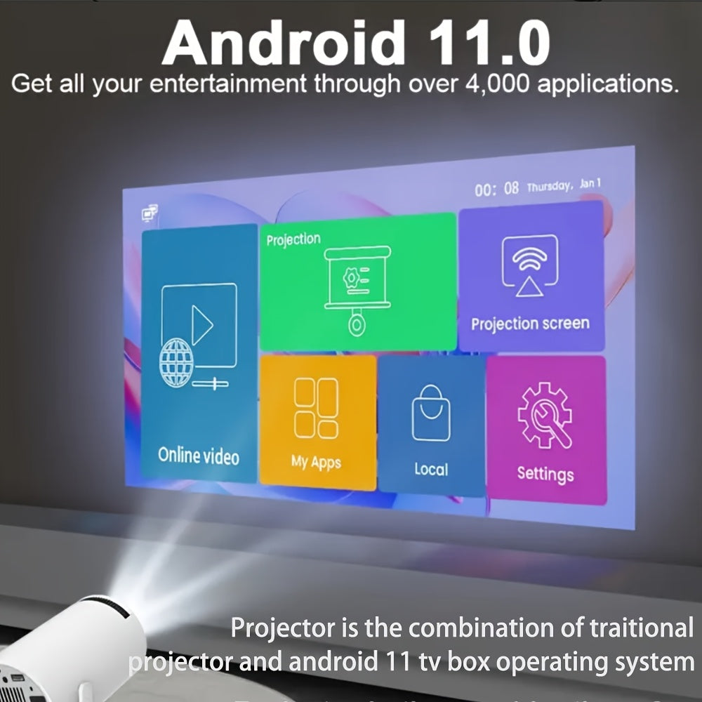 Мини портативный проектор 4K HD Android Smart Wi-Fi 6 3000 люменов 180° вращение