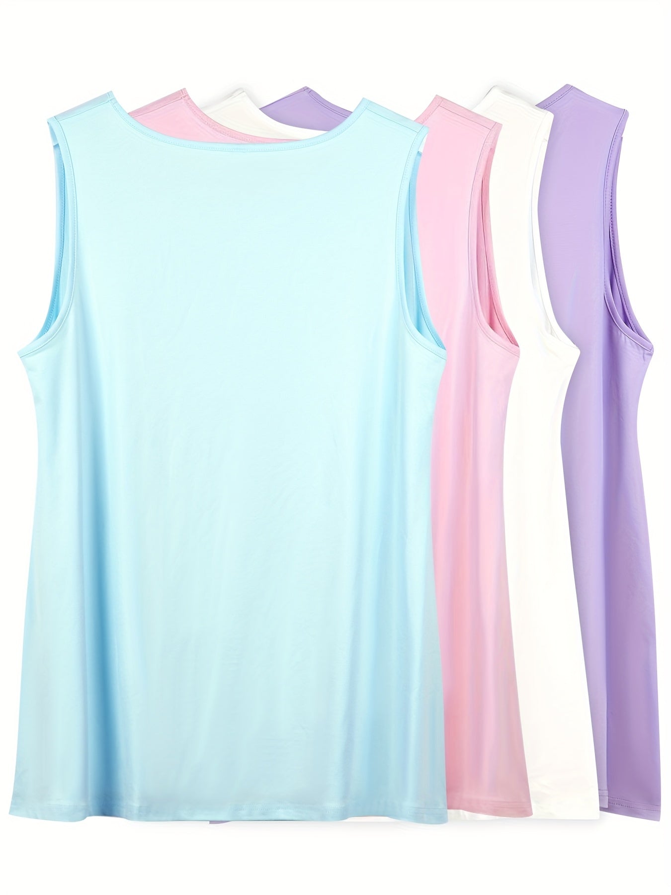 Women's Sleeveless Tanks Sets Solid Color Elastic Summer Casual