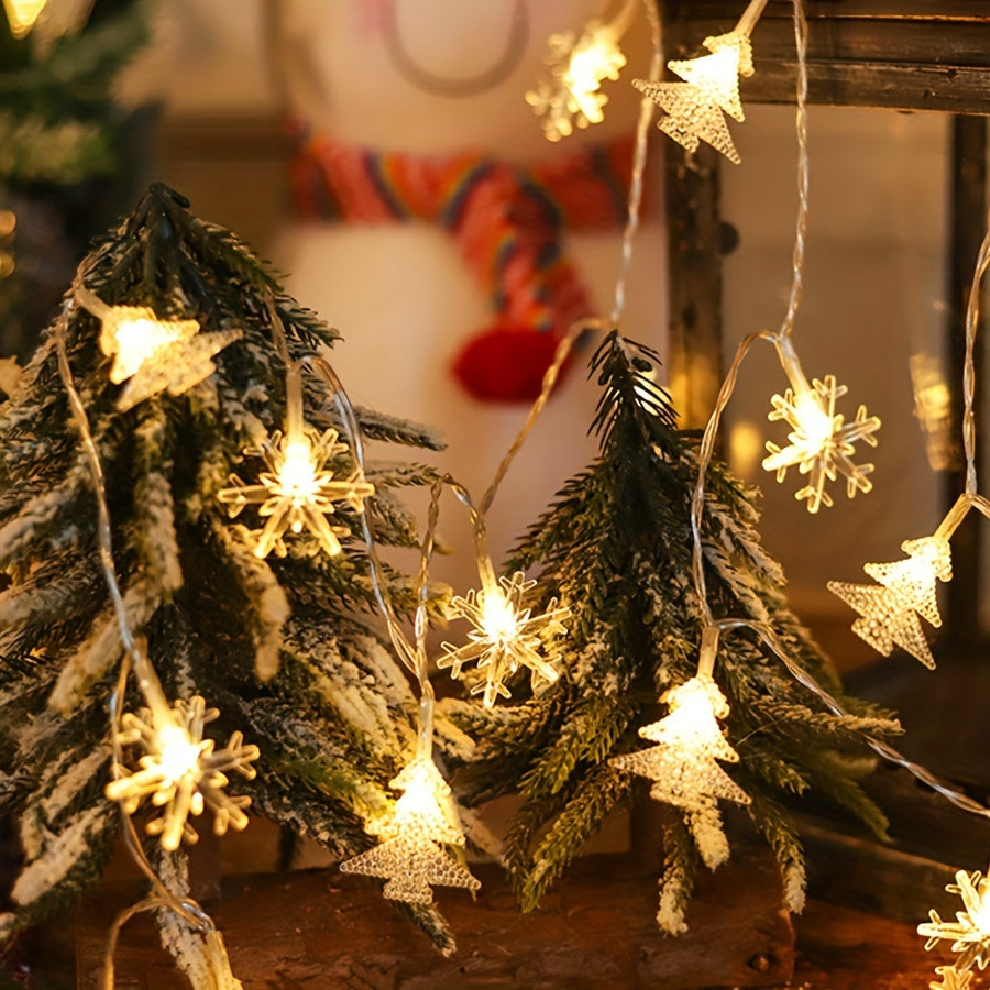 Luces de cadena para árbol de Navidad con diseño de alce y copo de nieve, alimentadas por batería, decoración interior