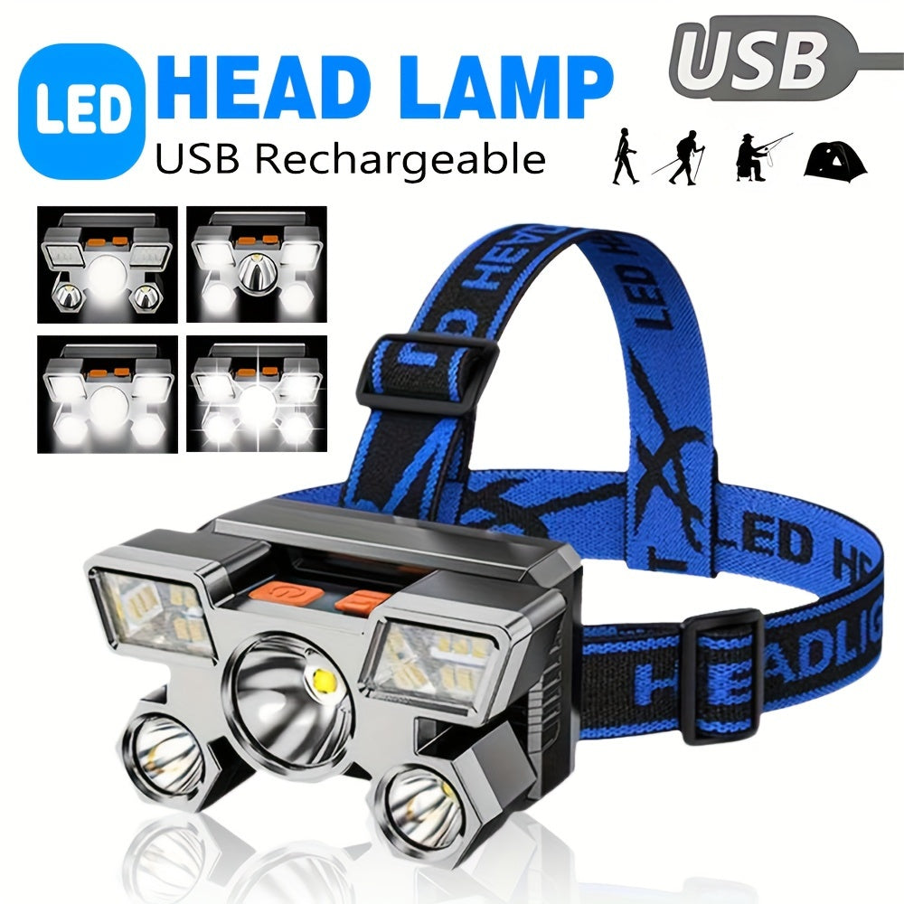 Rechargeable LED Headlamp for Camping Hiking Fishing Walking USB Powered