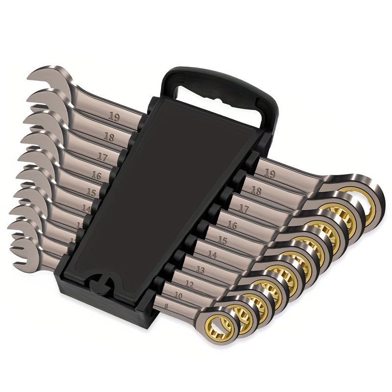 Juego de llaves combinadas de 6/8/10/12 piezas con mecanismo de trinquete, de Cr-V, con acabado en níquel