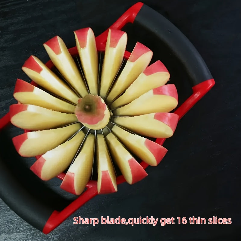 Corta manzanas de acero inoxidable, 16 rebanadas, mango de plástico rojo, antideslizante, a prueba de óxido