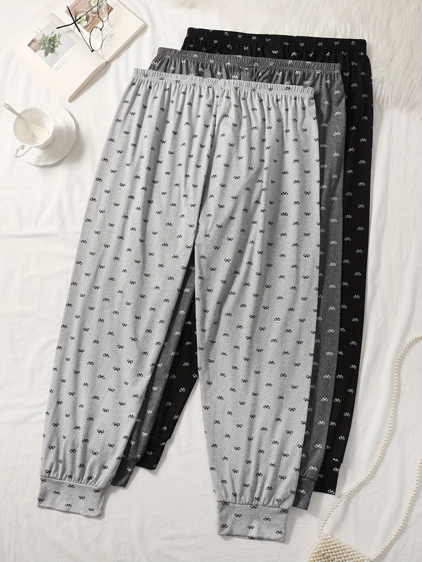 Plus Size Women's Lounge Pants Casual Joggers Sleep Pants Bow Print