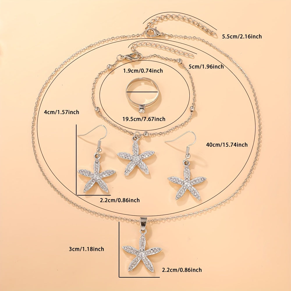 Luxury Jewelry Set with Floral Pendant Necklace Bracelet Earrings Rings for Women or Mom