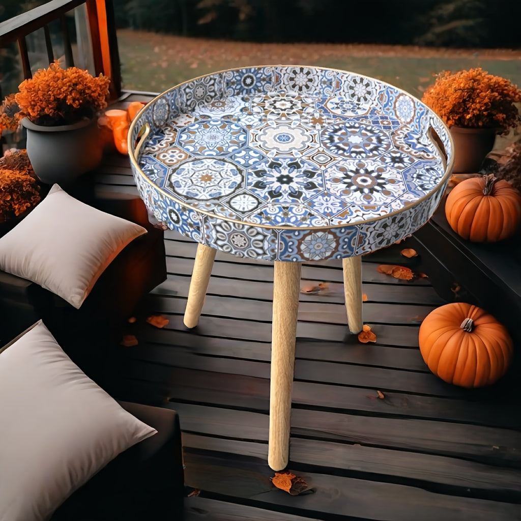 Decorative Sculpture and Wooden Tray with Detachable Legs for Bohemian Coffee Table