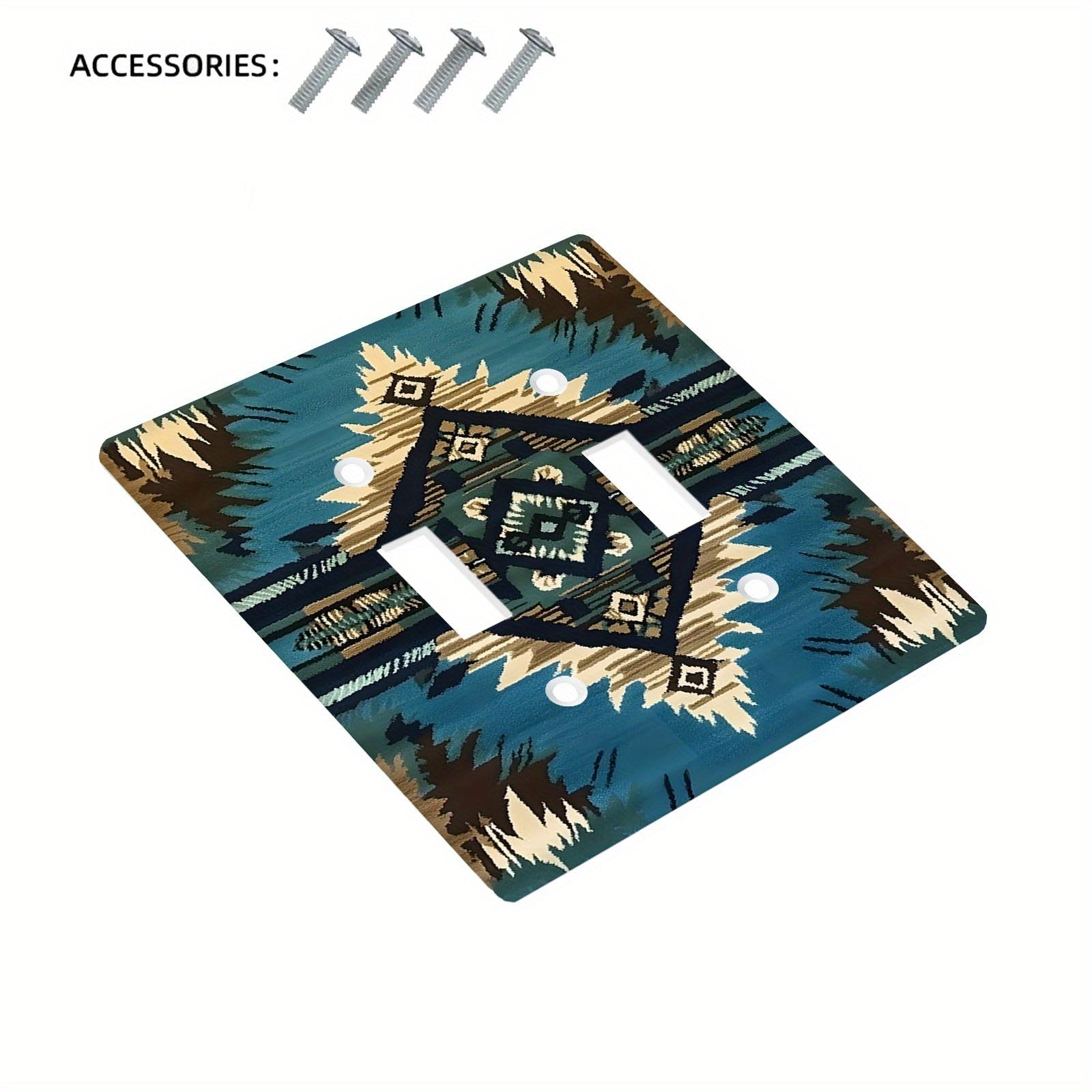 Native American Style Switch Plate Cover with Turquoise and Geometric Patterns