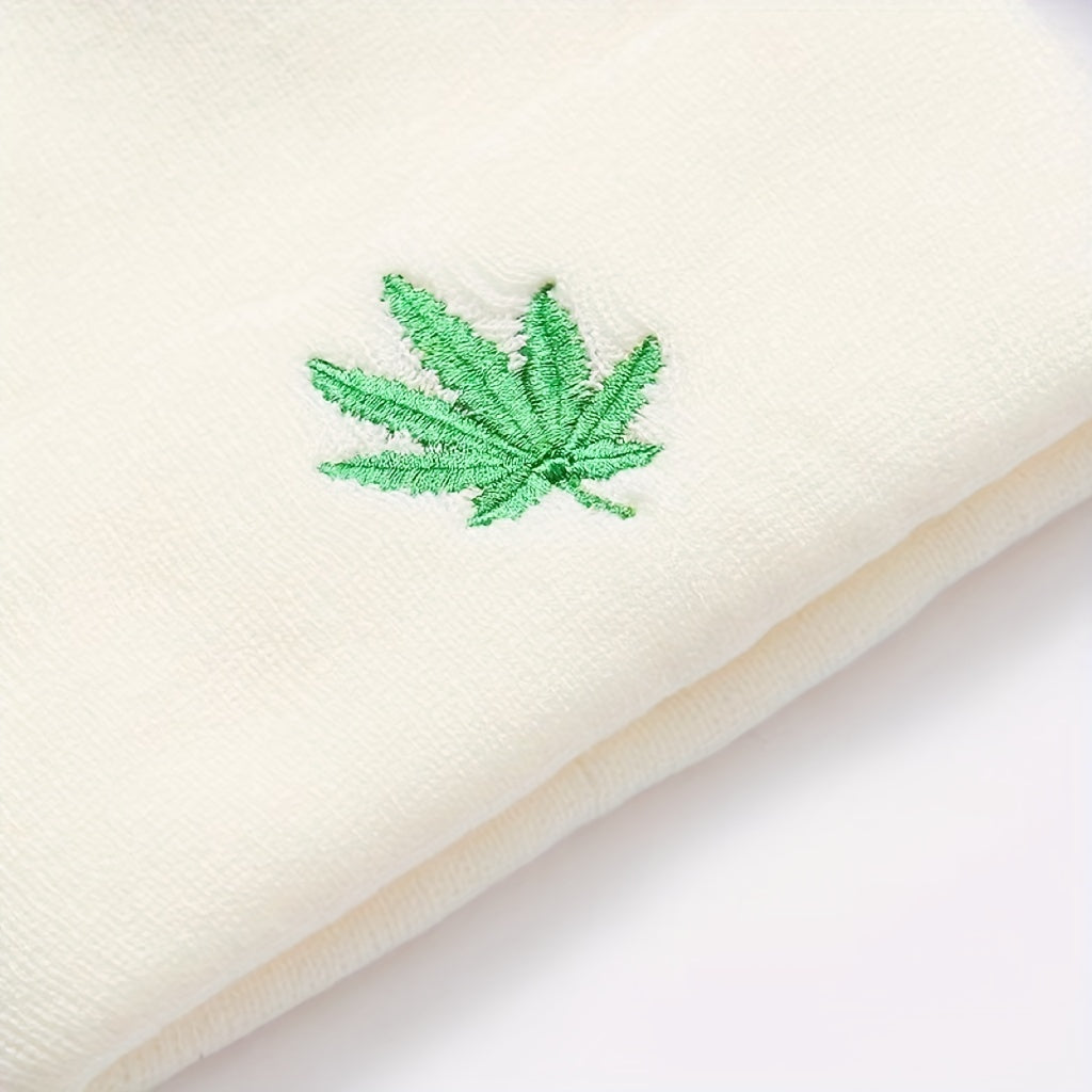 Embroidered Leaf Knit Hat Unisex Sports Cap for Men Women Teens