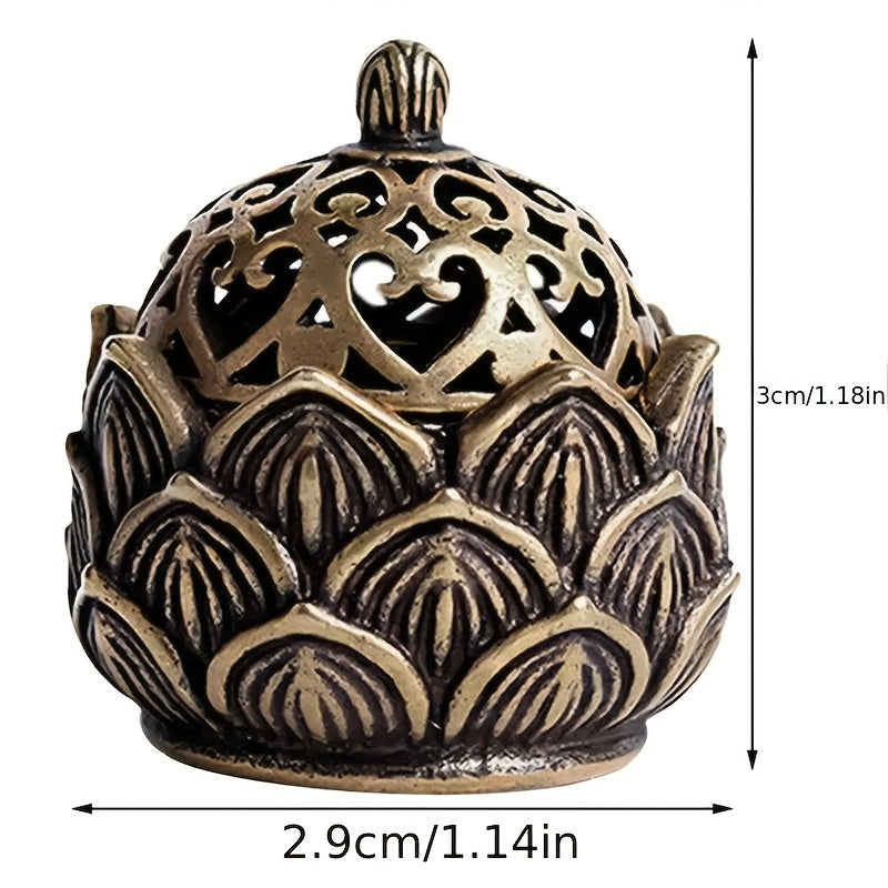 Mini Hollow Lotus Incense Burner Antique Bronze Indoor Decor Incense Holder