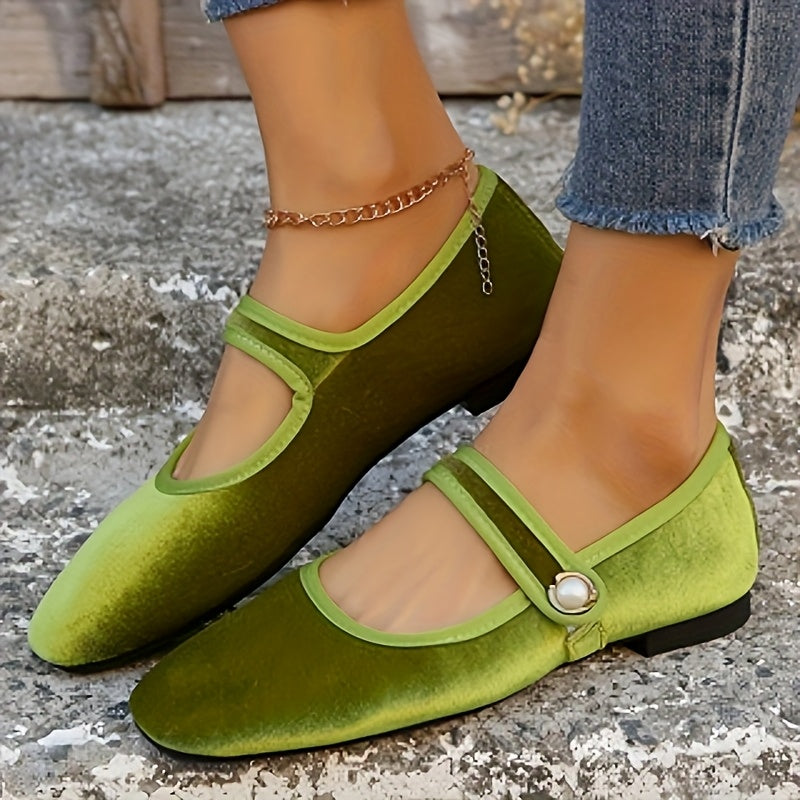 Women's Square Toe Ballet Flats with Adjustable Buckle Royal Blue Corduroy