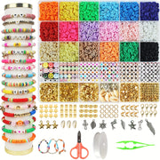 Girls Clay Bead Bracelet Kit with Spacer Flat Beads Black Stone Charms and Bungee Cord