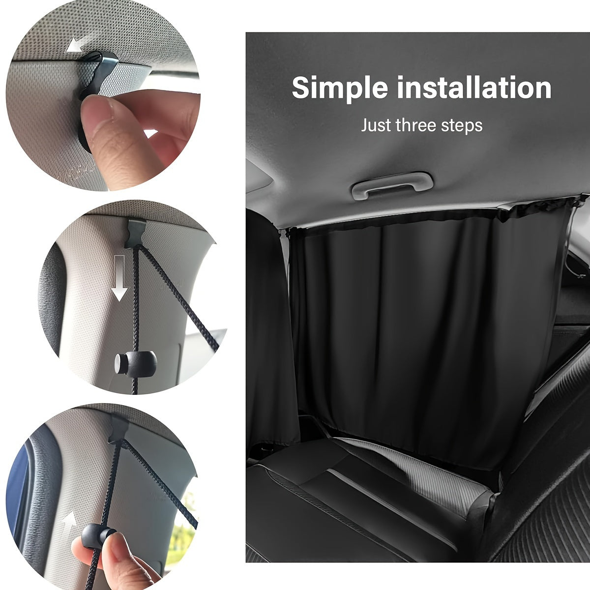 Car Privacy Curtain Set for Sedan and SUV Black Oxford Cloth 4 Pieces