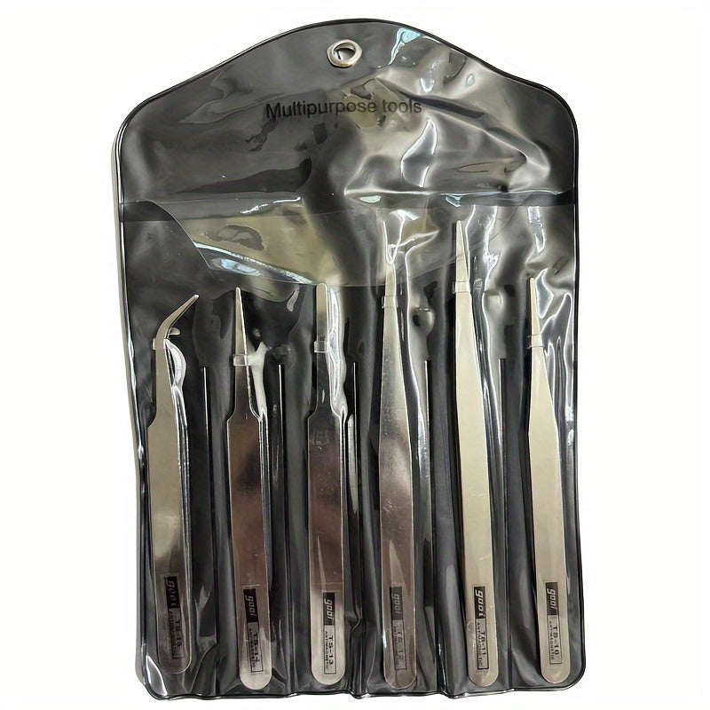 Set de 6 pinzas de acero inoxidable para bricolaje, cuidado de suculentas, uso en el hogar con puntas rectas y curvas
