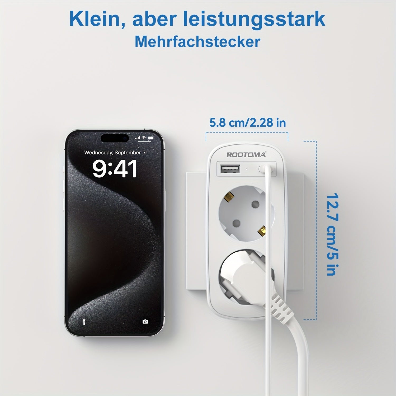 ROOTOMA USB bilan ikki rozetka uchun, uy ofisi uchun 4-in-1 kulrang adapter.