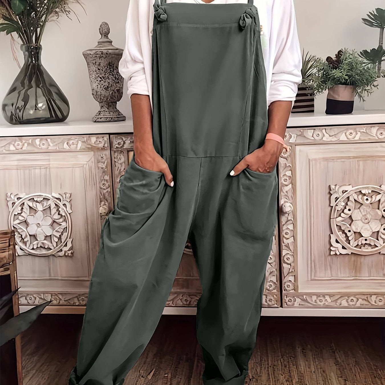 Plus Size Women's Adjustable Suspenders Wide Leg Overalls Casual Summer Pants