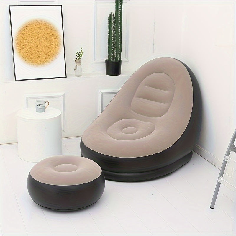 Conjunto de sofá inflable casual en color caqui con reposapiés, sillón reclinable plegable para exteriores, sofá perezoso