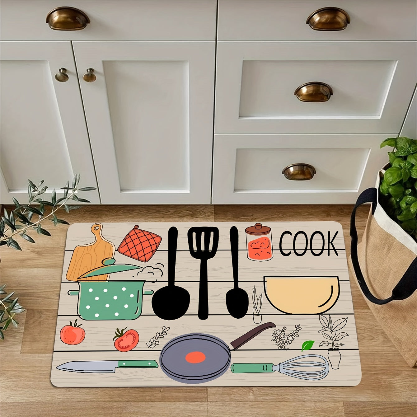 Anti-Fatigue Kitchen Rug Floral Non-Slip Waterproof Machine Washable