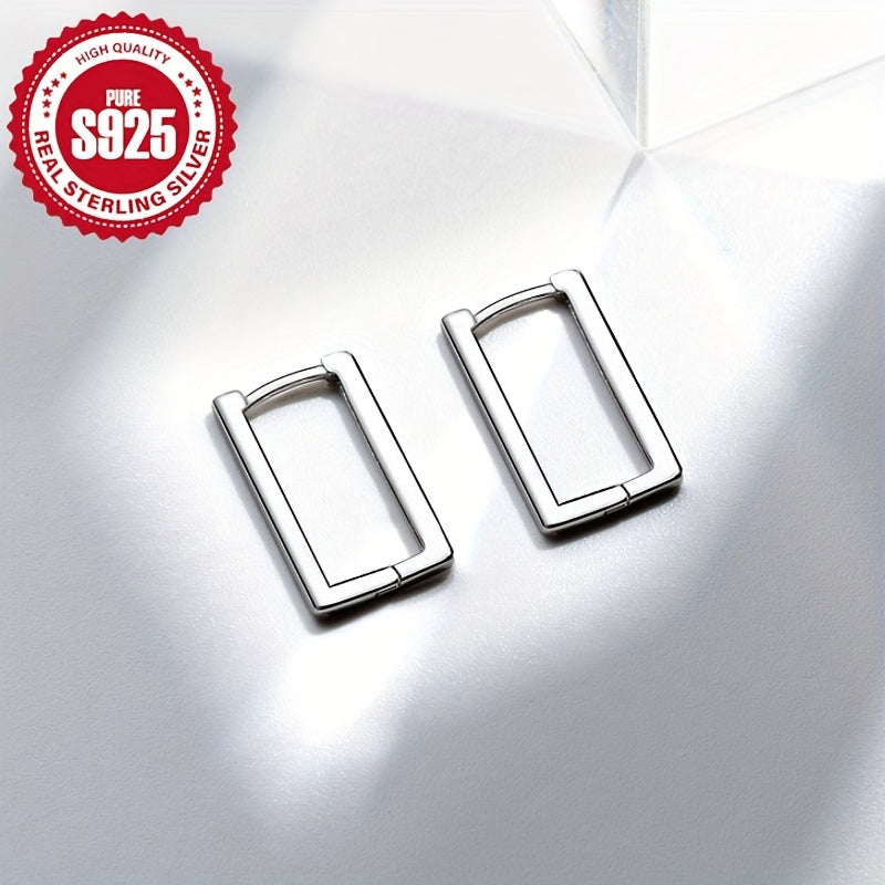 Women’s Silver Geometric Rectangular Earrings Lightweight Hypoallergenic Stylish