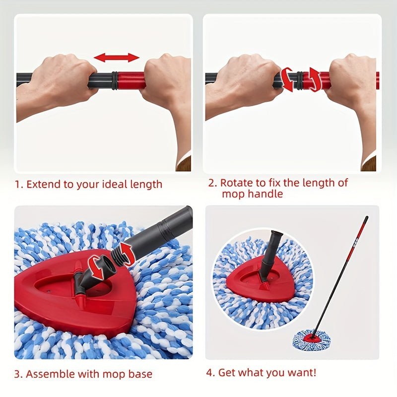 Adjustable 3-Section Mop Handle for Easy Cleaning, Extendable and Rotating
