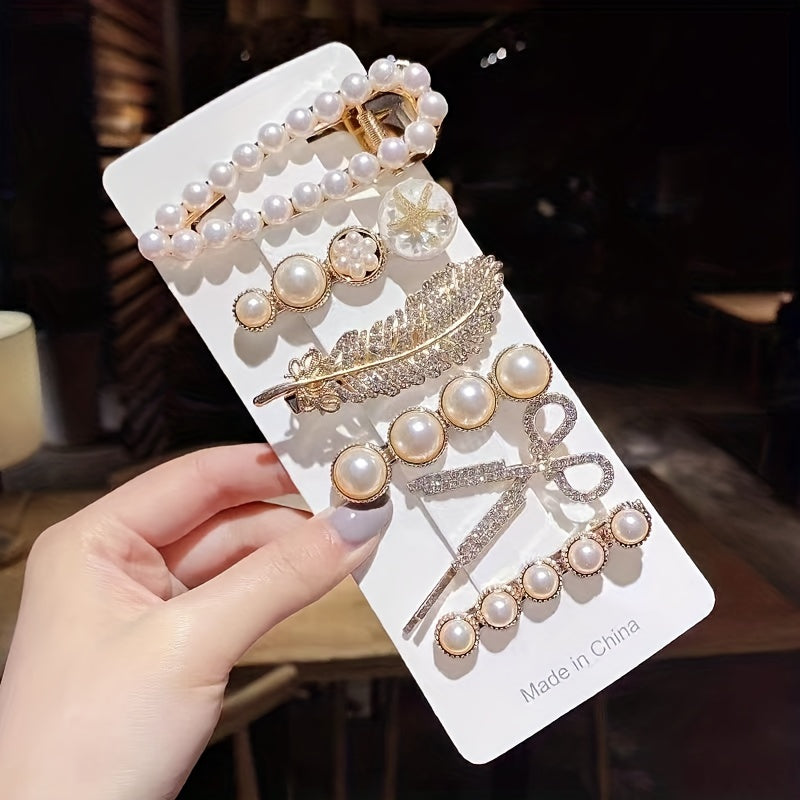 Women's Pearl and Gold Hair Clips Set Elegant Hair Accessories for Women