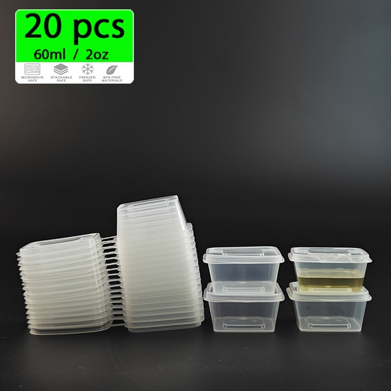 20 Pieces of 2-Ounce Disposable Plastic Cups with Lids Leakproof BPA-Free for Salads and Dressings