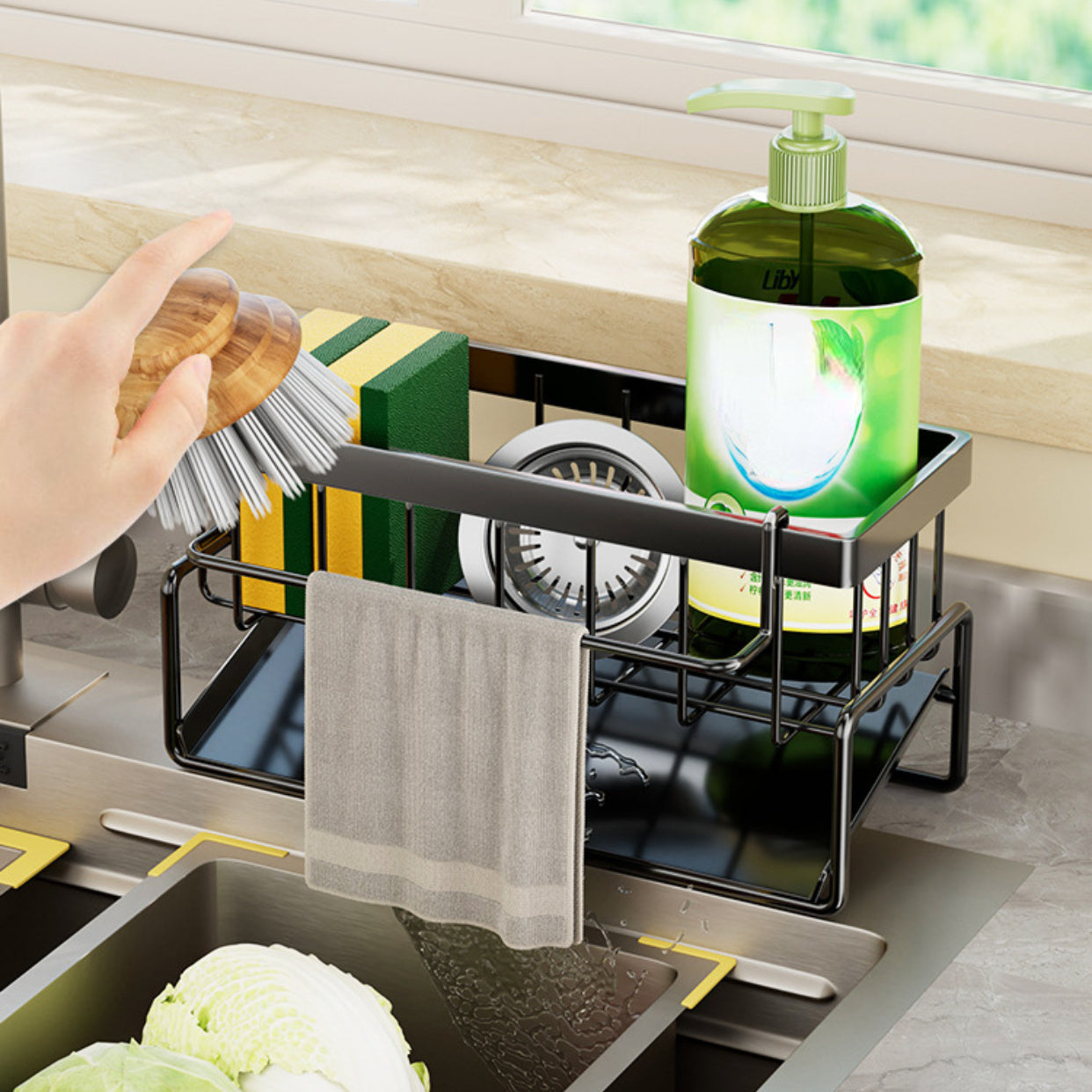 Kitchen Sink Storage Rack with Drainage Basket and Water Cup Holder Household Organizer for Kitchen Tools