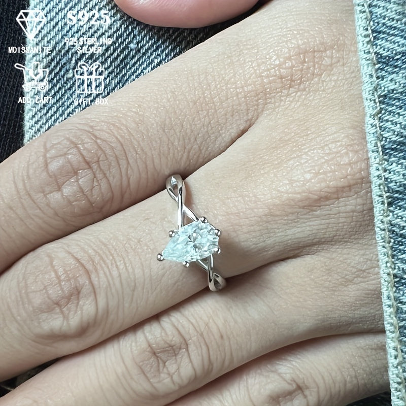 Ayollar uchun 1/2ct Pear Moissanite uzuk, Sterling Silver, taklif qilish va yubiley uchun