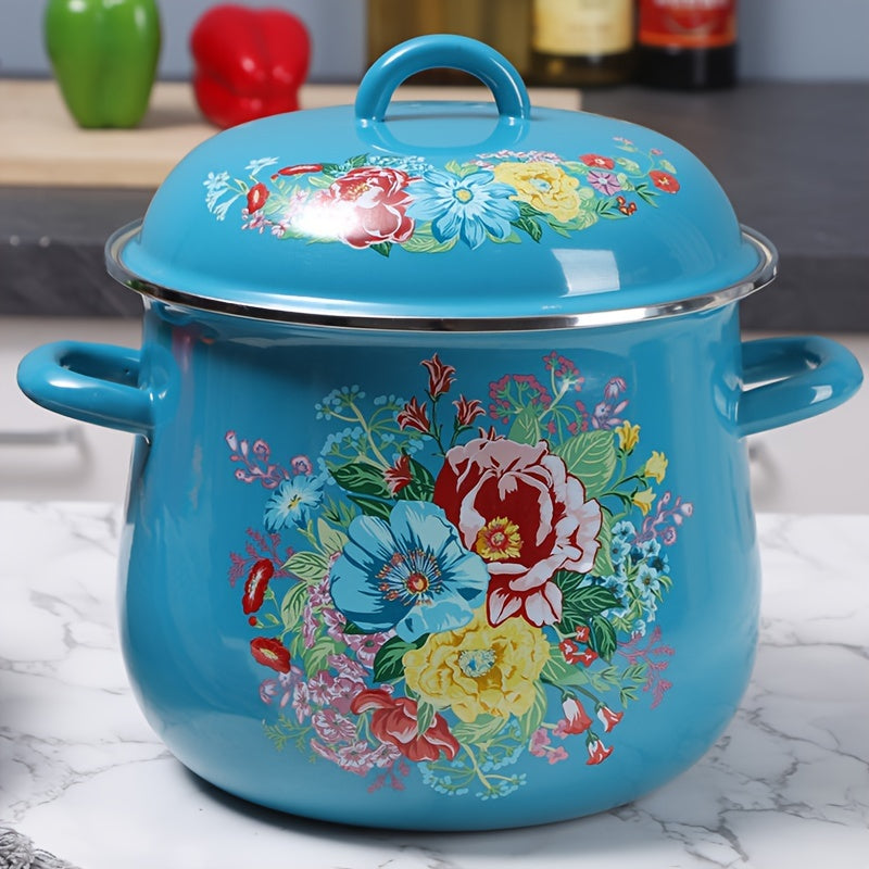 Katta Hajmli Emal Qoplamali Qozon Qopqoq bilan - 117.54oz Sos Qozon, Mustahkam va Tozalash Oson, Uyda yoki Tashqarida Gaz Plitasi Bilan Pishirish Uchun Ideal, Elektr Energiya Talab Qilmaydi