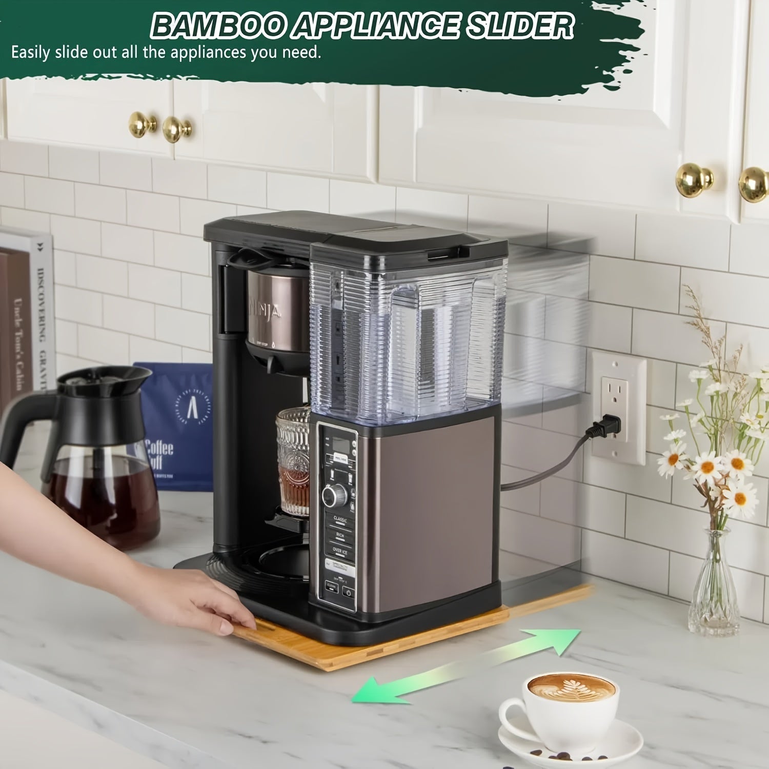 Heavy Kitchen Appliance Moving Tray Bamboo Sliding Counter Slider for Easy Access