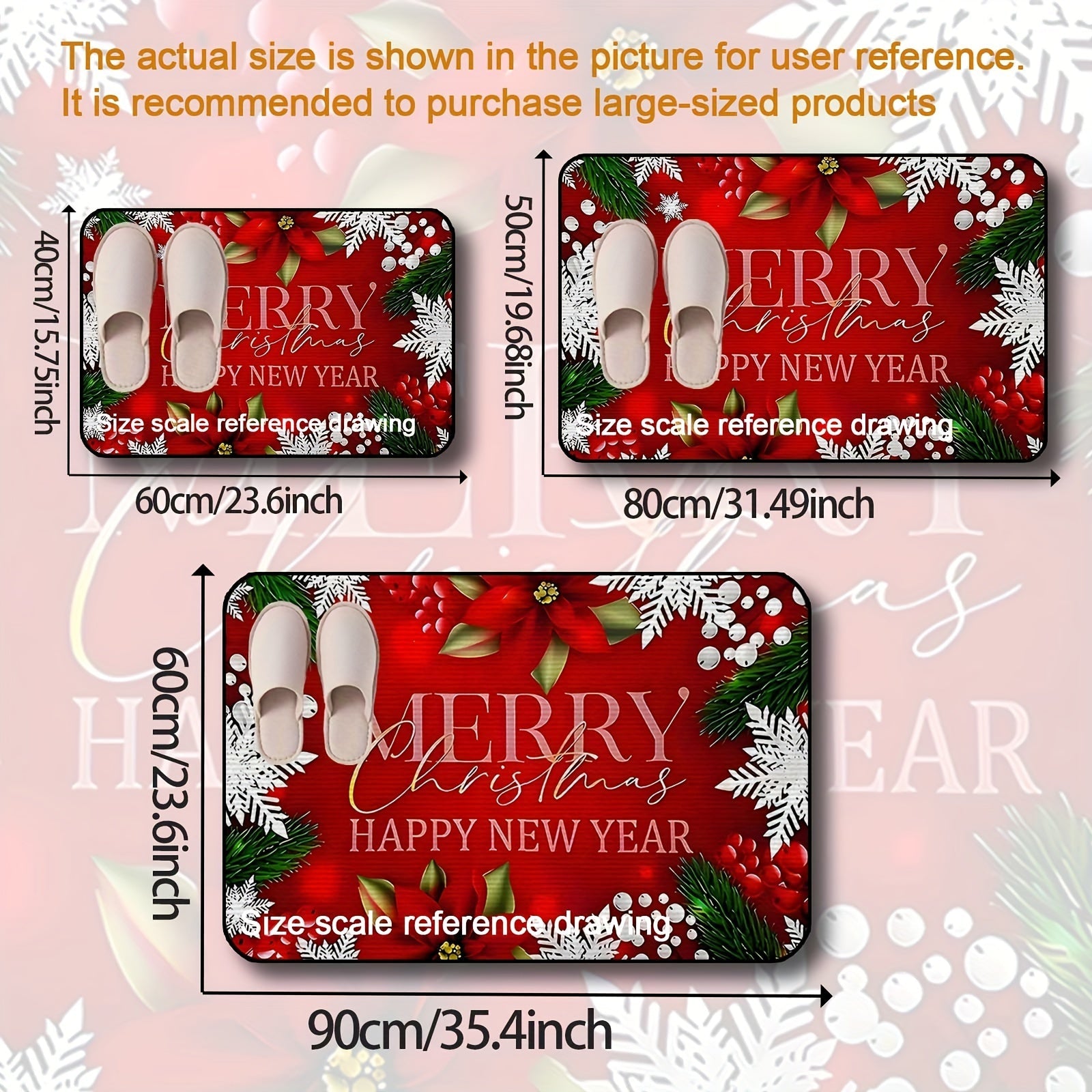 Keng Qizil Rojdestvo Eskiyasi - Ichki yoki Tashqi Kirish Joylari uchun Sirpanmaydigan, Dog'ga Qarshi Qoplama, Bayram Uyi Dekoratsiyasi va Sovg'a uchun Ideal
