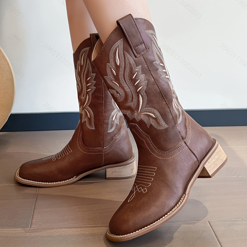 Plus Size Women's Mid-Calf Slip-On Boots Black Brown Casual Unisex