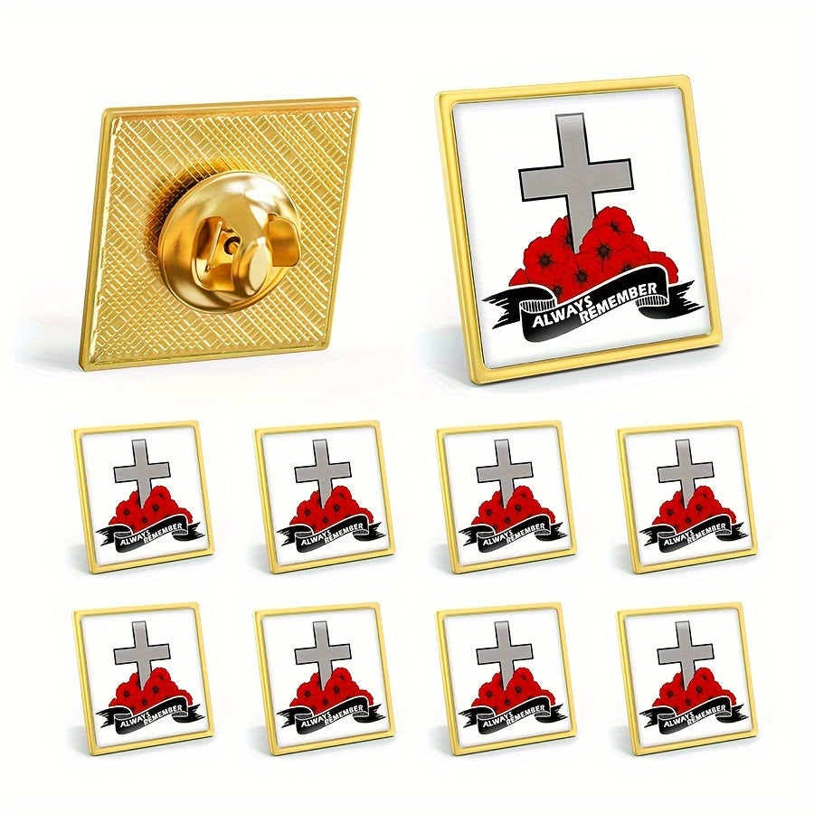 Десять памятных мемориальных брошей из сплава, имеющих квадратную форму. Эти уникальные аксессуары идеально подходят для добавления нотки новизны в одежду и рюкзаки.