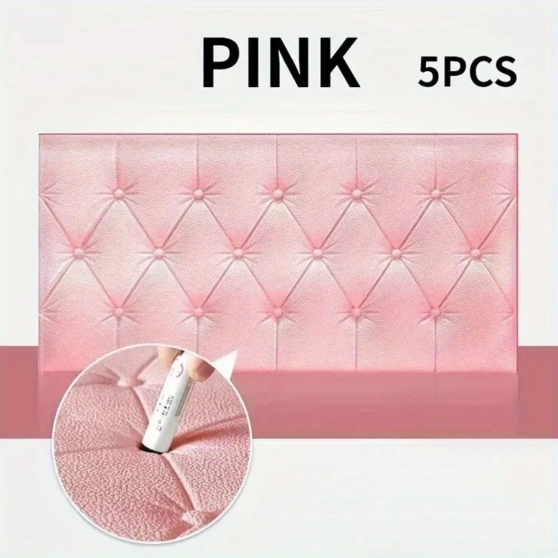 5pcs White 3D Self-Adhesive Wall Panels Headboard for Bedroom Living Room