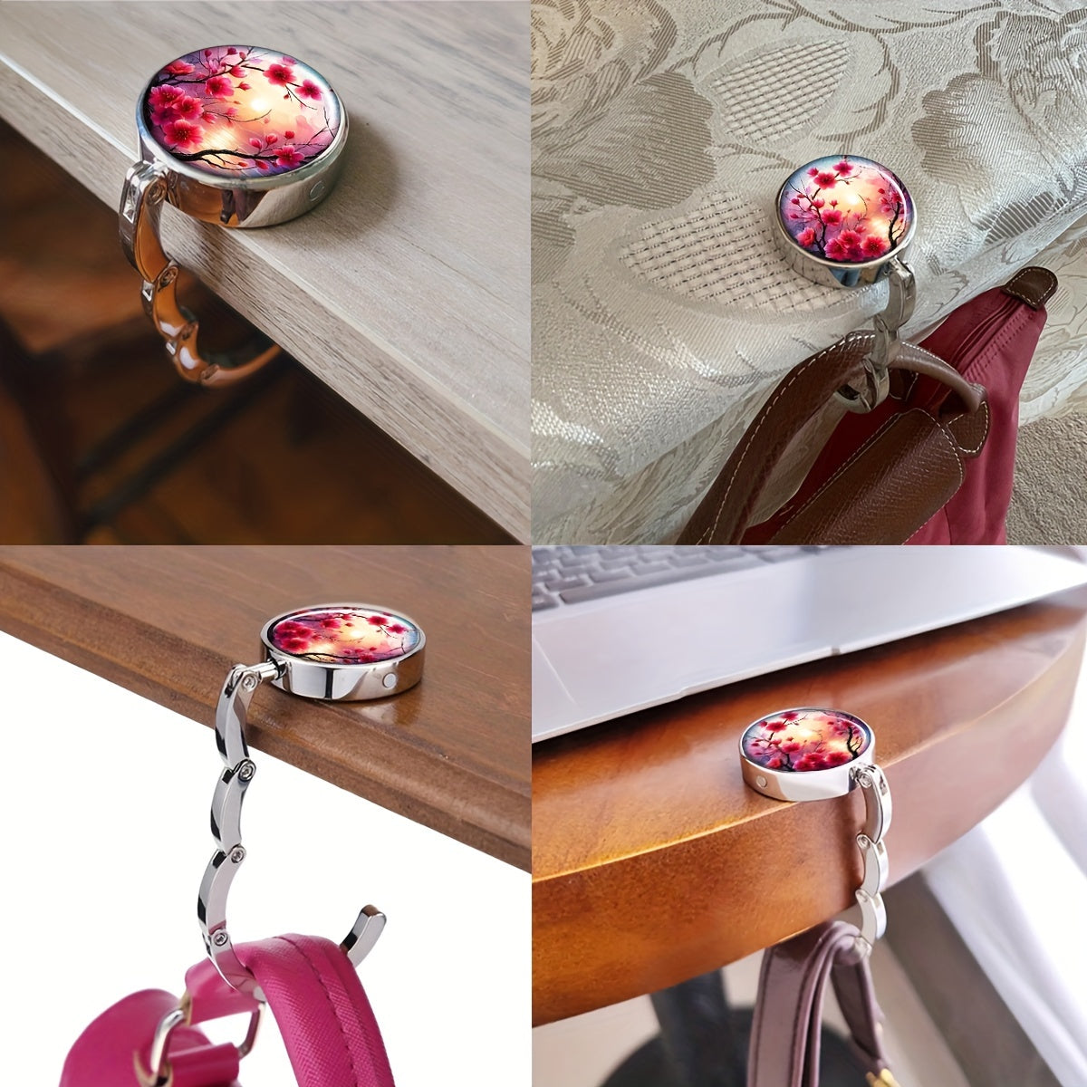Stylish Cherry Blossoms Zinc Alloy Handbag Hanger Portable Purse Hook
