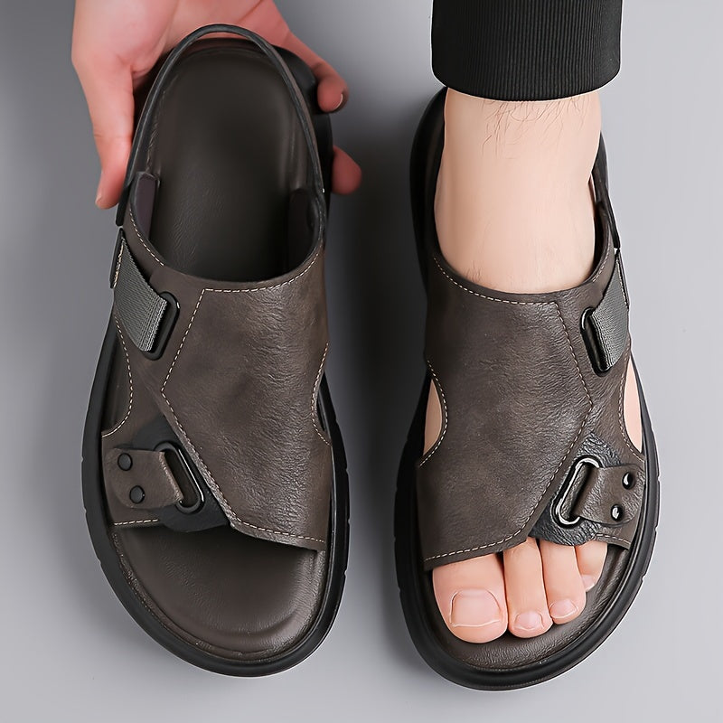 Men's Open-Toe Casual Sandals Non-Slip Summer Breathable PU Leather