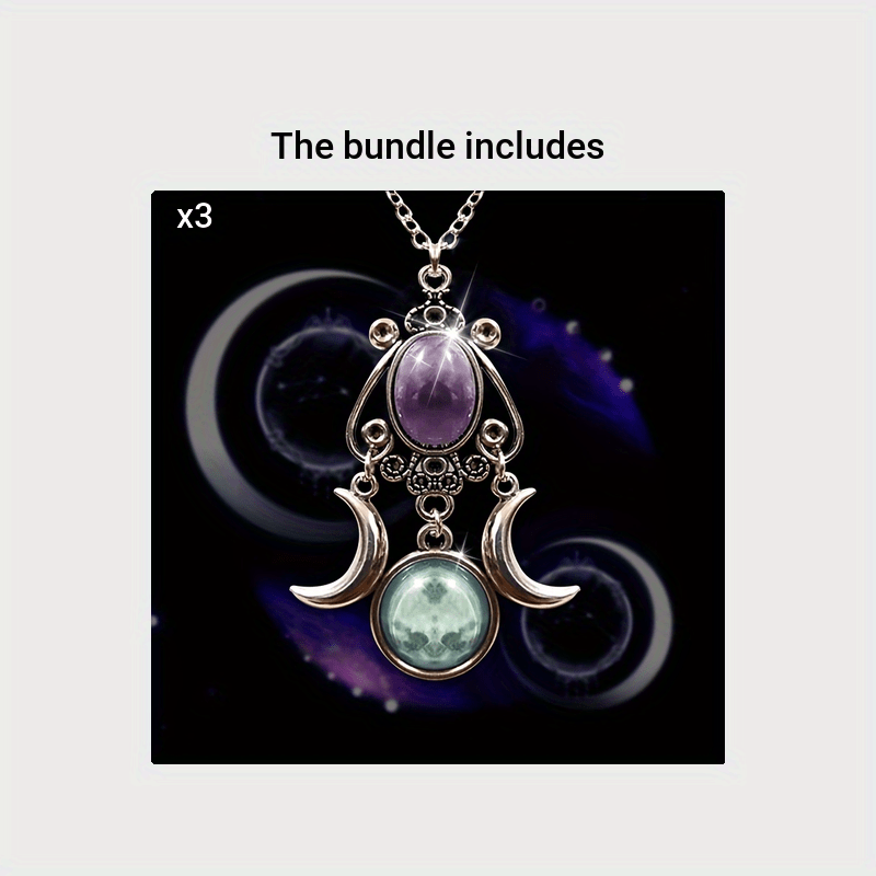 Triple Moon Goddess Pendant Necklace Silver Unisex Halloween Gift