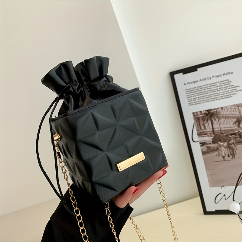 Small Square Bag with Diamond Grid Pattern Chain Strap PU Mini Bag for Women