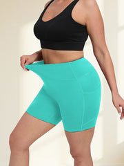 Women's Plus Size High-Waisted Yoga Shorts with Pockets Breathable Slim Fit
