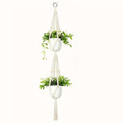Macrame Double Plant Hanger Indoor Outdoor Cotton Bead 2 or 3 Tier 124.46cm 177.8cm