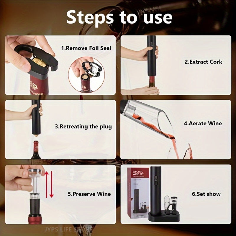 Electric Wine Bottle Opener Set with Foil Cutter and Reusable Bag for Parties and Gifts