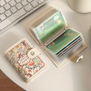 Floral Leather Credit Card Holder with Multiple Card Slots and Large Capacity