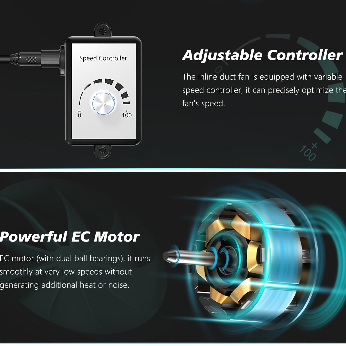 Inline Duct Fan 4 Inch 146 CFM EC Motor Ventilation Exhaust for Grow Tents Hydroponics