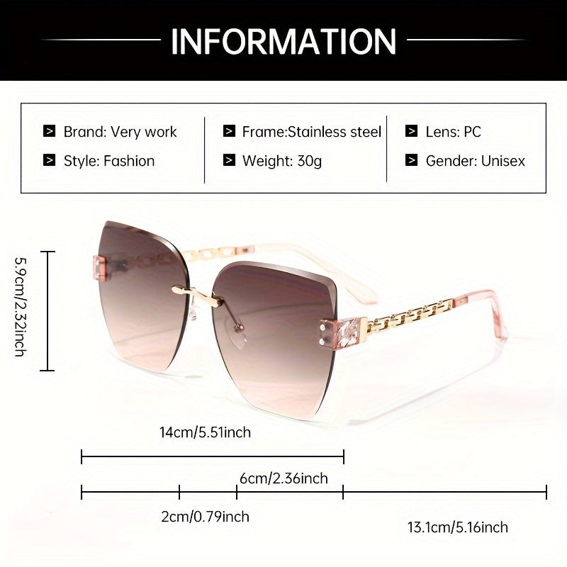 Women's Retro Square Frame Glasses Stainless Steel Gradient Pink Brown Lenses Stylish Fashion Eyewear