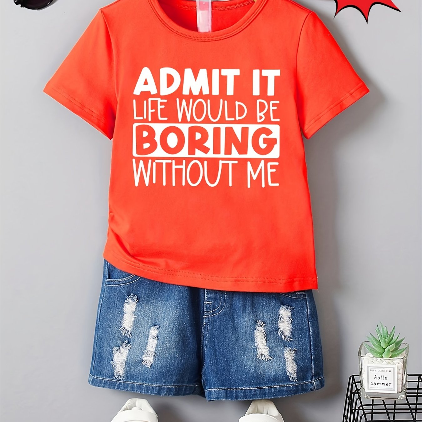 Camiseta casual de verano para niños con estampado de alfabeto y cuello redondo