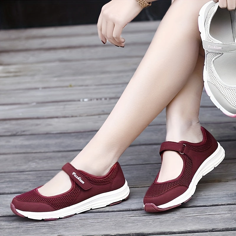 Women's Breathable Mesh Mary Jane Flats with Adjustable Buckle Casual Shoes