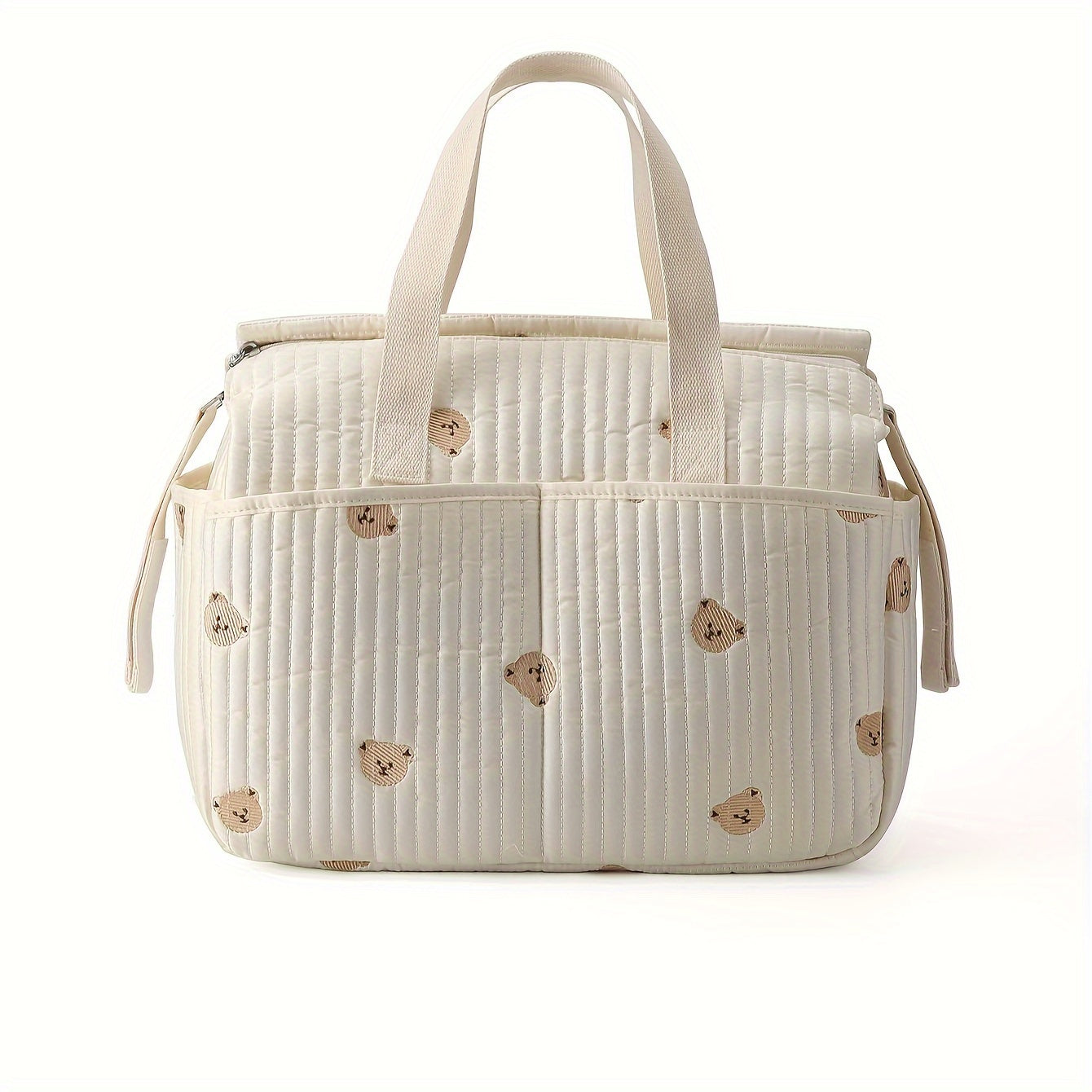 Большая вместимость сумки для подгузников с вышивкой медведя, прочный полиэстер, несколько отделений, регулируемый плечевой ремень